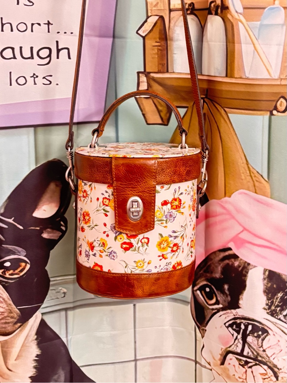 Patricia Nash Cream Floral Cylinder Crossbody with Brown Trim and Coin Purse - Picture 11 of 15